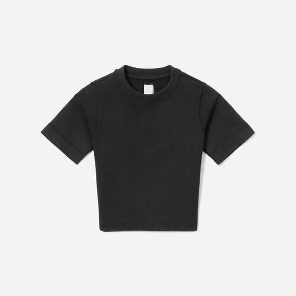 NEW Everlane The Seamless Tee XS/S Black Ribbed Short Sleeve Crew Crop Top Shirt - Picture 5 of 8